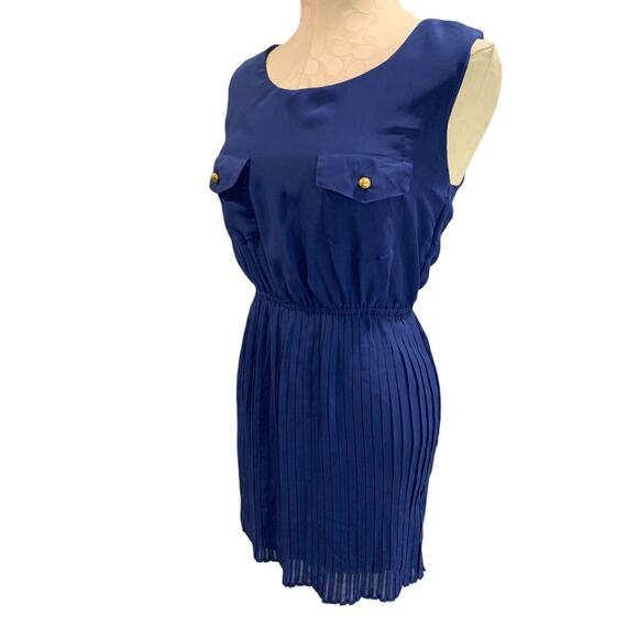 Small Be Bop Blue Dress Pullover Sleeveless Pleated Skirt Sheer Junior - Picture 7 of 9